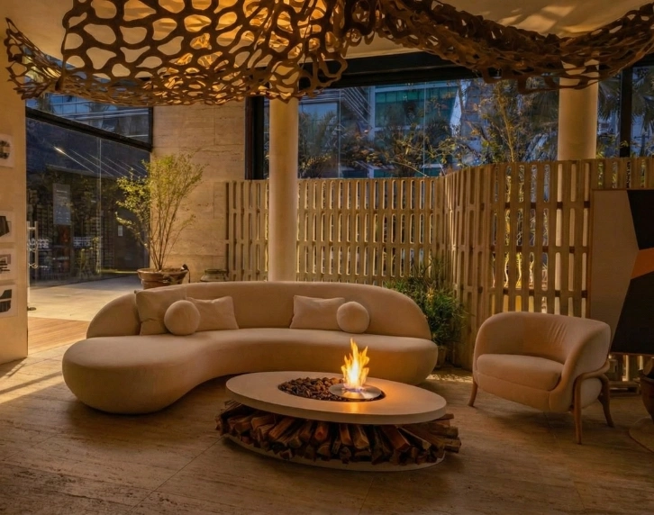 Ambiente com lareira Artfire em destaque